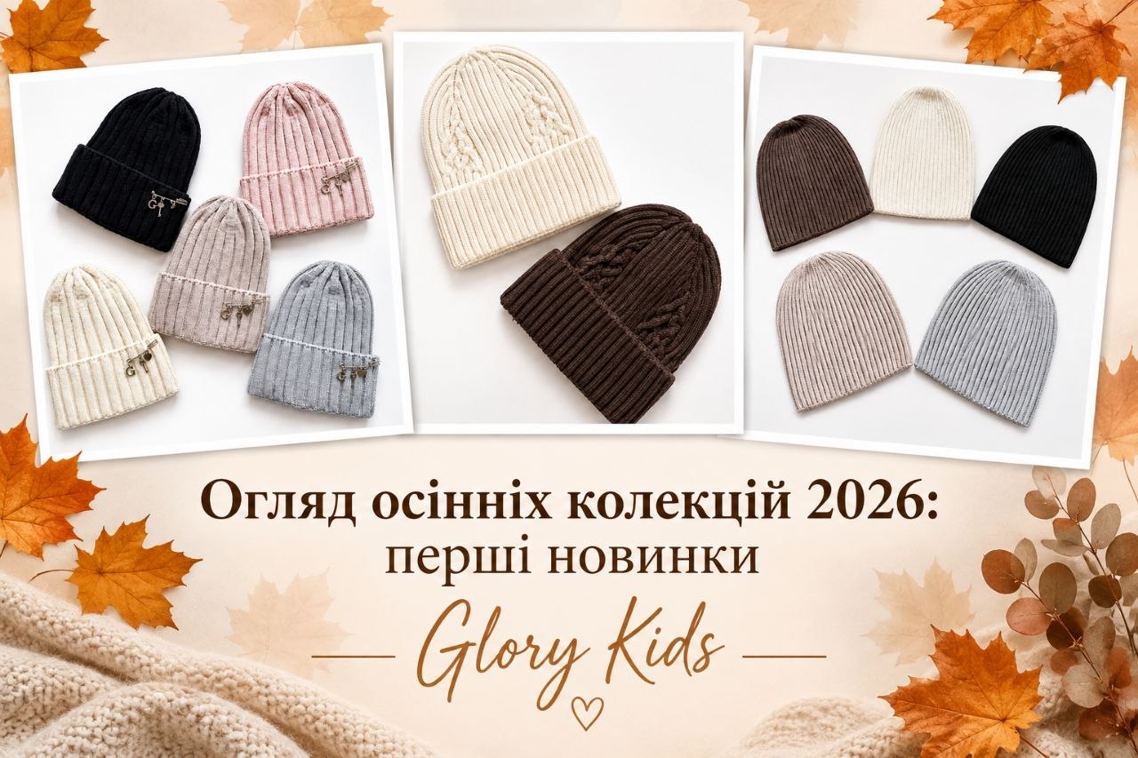 Огляд осінніх колекцій 2026: перші новинки Glory Kids | Стильні шапки, кепки та панами для вашого бізнесу Огляд перших новинок осінньої колекції 2026 від Glory Kids: стильні демісезонні шапки, трикотажні моделі та теплі шапочки з флісом у затишній осінній атмосфері